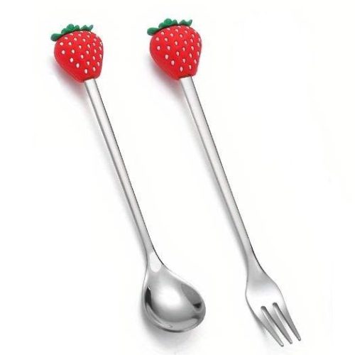Besteckset Gabel und Löffel Erdbeeren