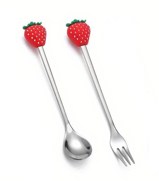 Besteckset Gabel und Löffel Erdbeeren