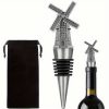 Windmühlen-Flaschenstopper - Weinkorken Silber