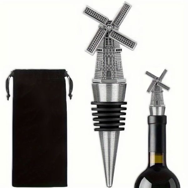 Windmühlen-Flaschenstopper - Weinkorken Silber