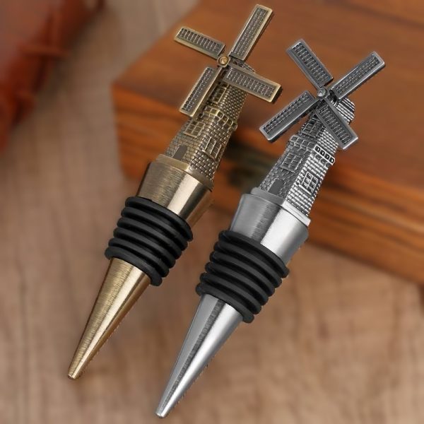 Windmühlen-Flaschenstopper - Weinkorken Silber