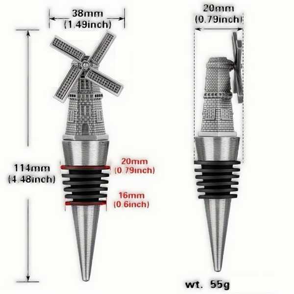 Windmühlen-Flaschenstopper - Weinkorken Silber