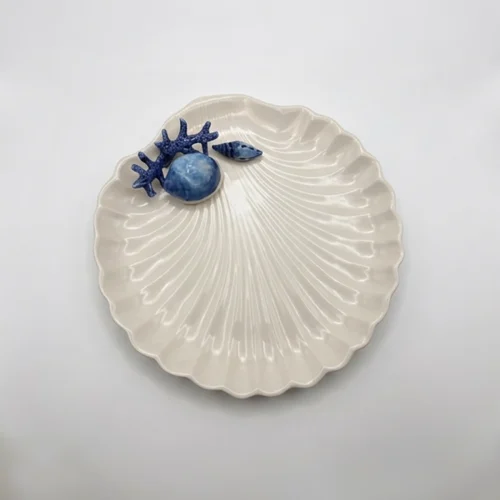 Muschelteller blaues Korallenmuster
