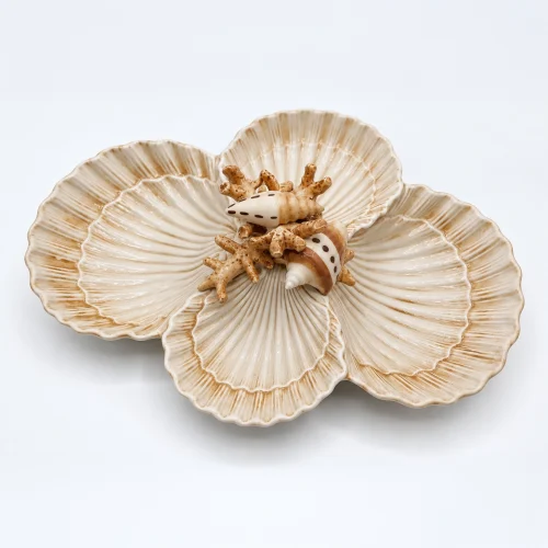 Vierfaches Muschel-Schälchen beige Koralle