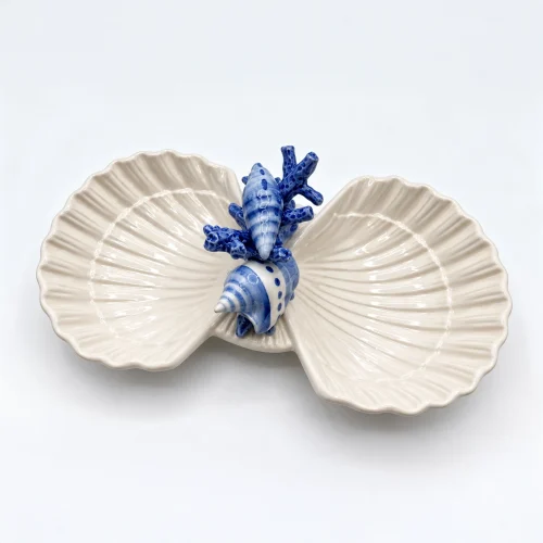 Doppelte Muschelschalen blaues Korallenmuster